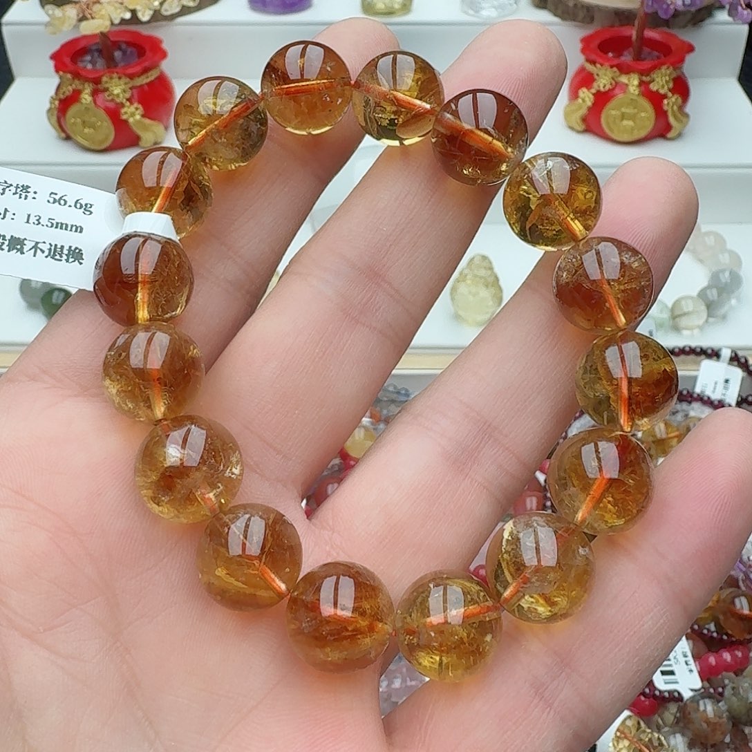 水晶手链未镶嵌～****～黄塔晶13.5mm