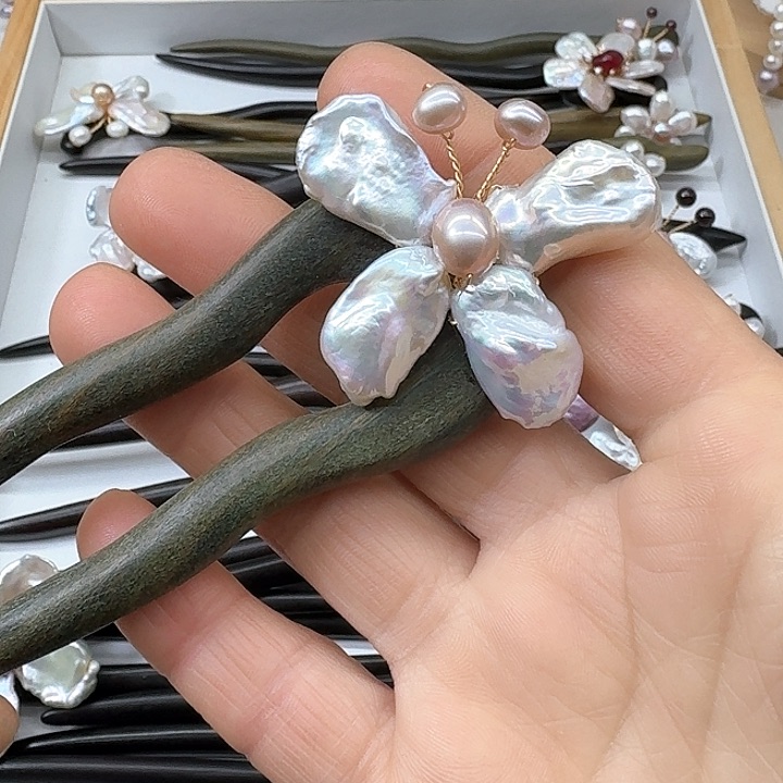 淡水珍珠发饰银S925镶嵌