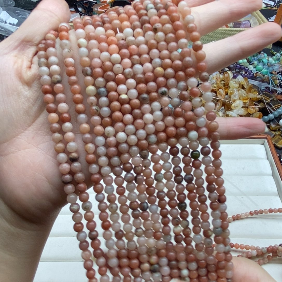 玛瑙/玉髓未镶嵌珠宝半成品两条装纯天然4.7mm红梅花玉圆珠