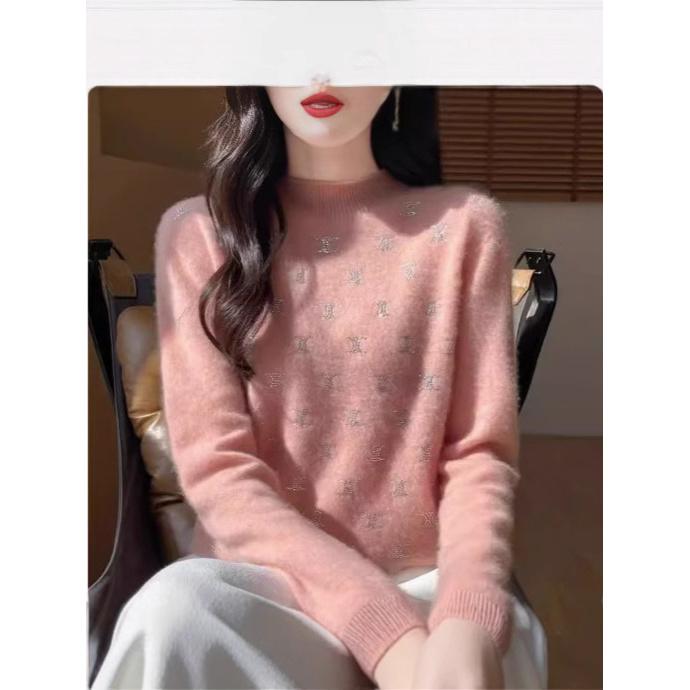 【100%好毛衫】秋上新双C烫钻半高领针织衫打底衫毛衣宽松上衣