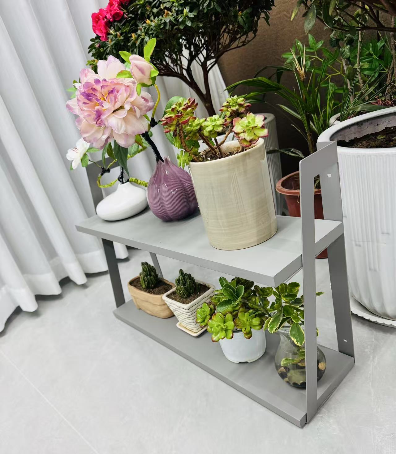 花架装饰置物架隔板置物架收纳架整理架储物架二层阶梯大空间046