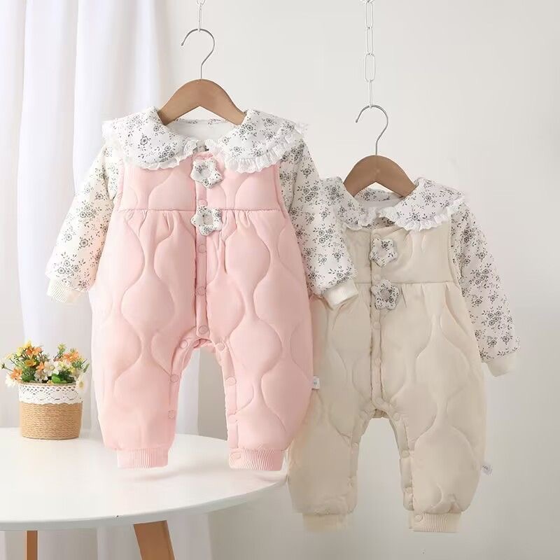 婴幼儿外穿秋冬分体套装宝宝哈衣两件套背带裤可爱保暖外出服爬服