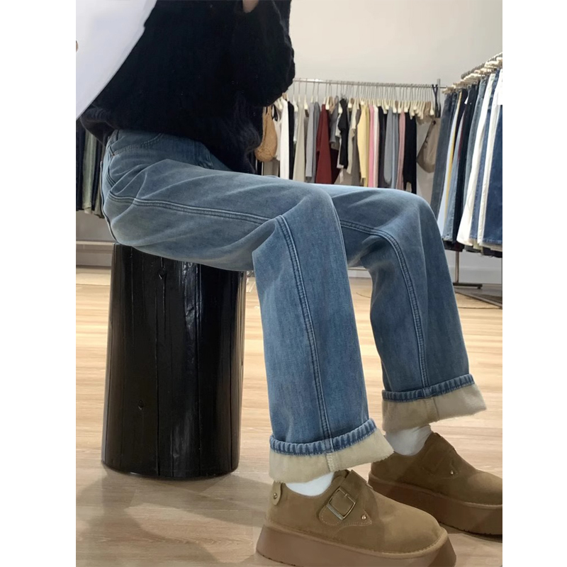 高腰窄版直筒牛仔裤女2025秋冬新款显瘦复古烟管裤高个子拖地裤子