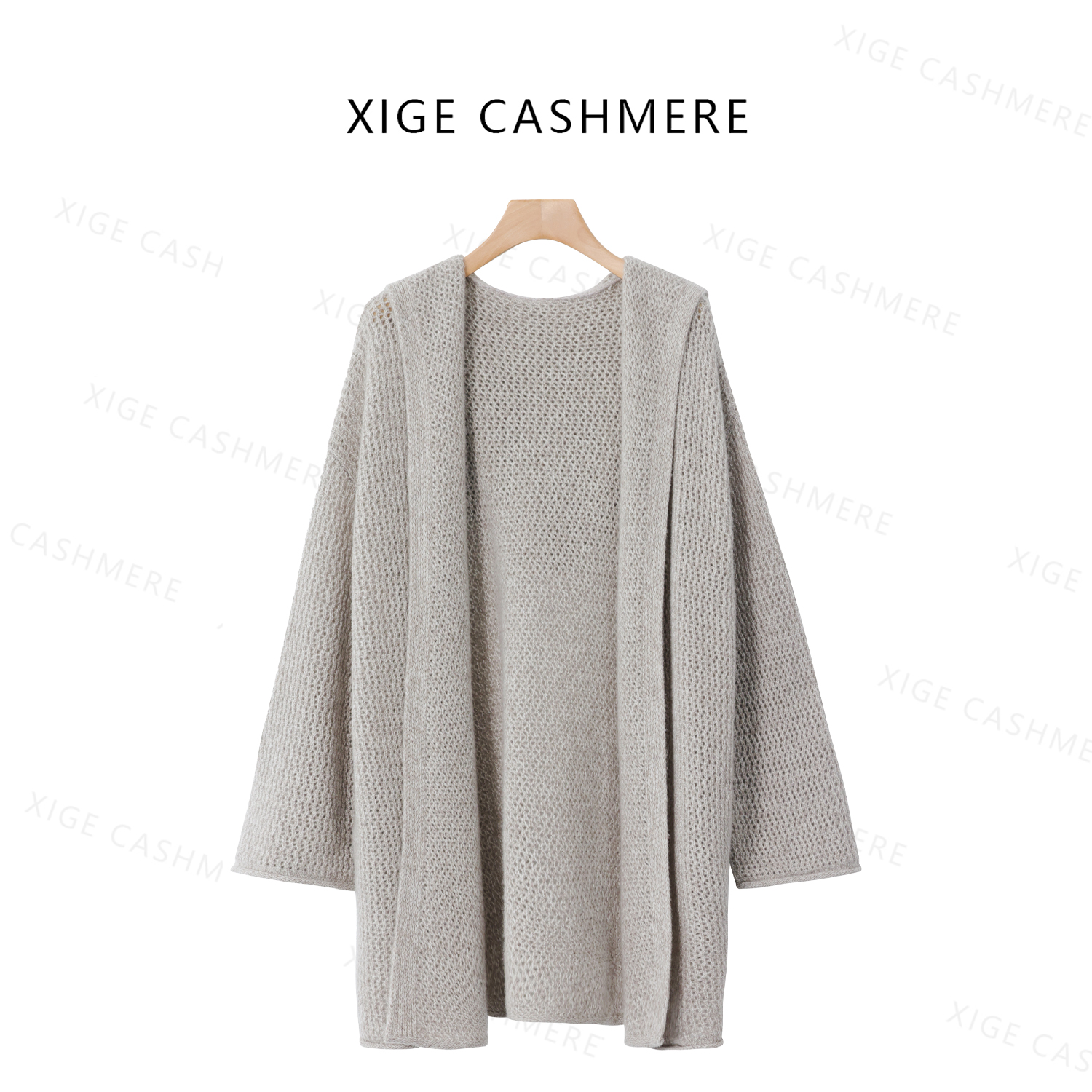 沿海【风骨】喜歌 100山羊绒女士秋冬宽松休闲连帽开衫外套 8056