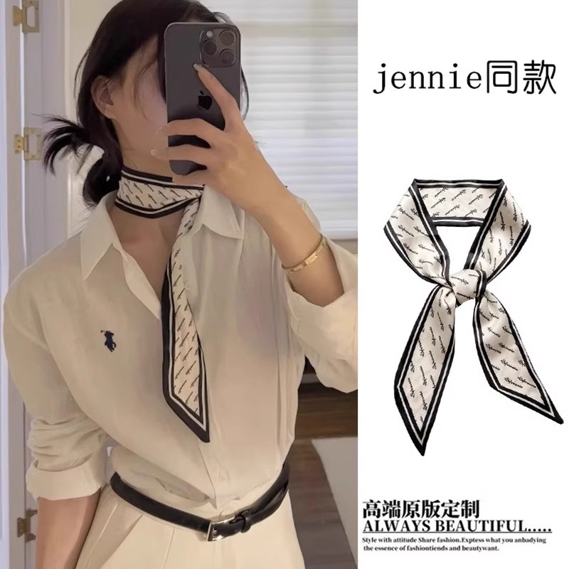  jennie同款长条小丝巾女高级感百搭春秋季发带系脖领巾法式飘带