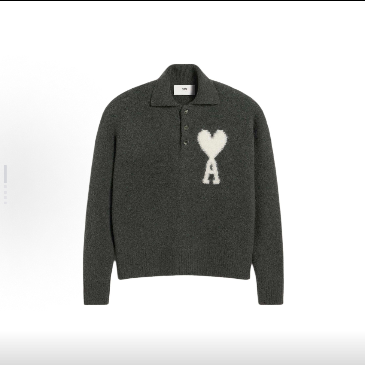 未使用 AMIPARIS 爱心图案落肩袖休闲针织POLO领云朵毛衣 深灰色