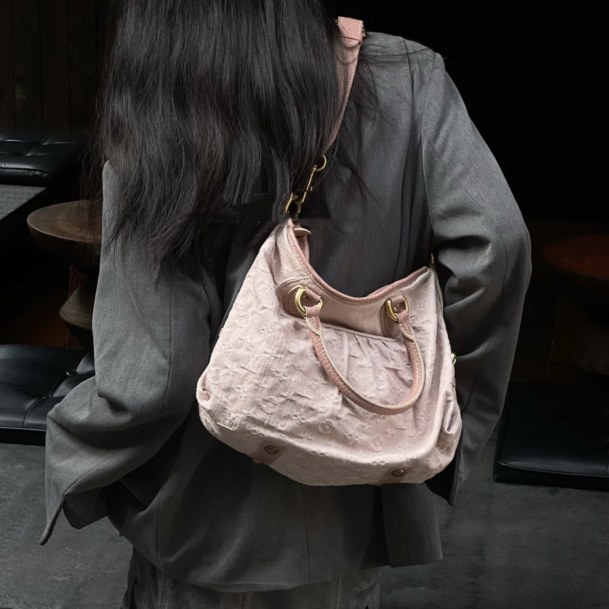 95新 LouisVuitton/路易威登 粉色老花小号cabby单肩包 117620