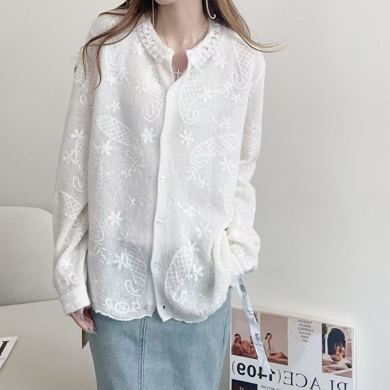 【国色芳华】轻奢251061-100山羊绒气质甜美风手工绣花针织开衫