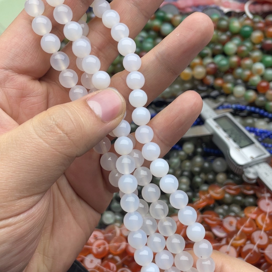 玛瑙/玉髓珠宝半成品未镶嵌一条装8mm白玛瑙圆珠