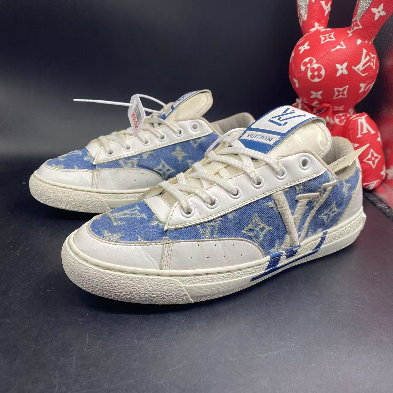95新 LouisVuitton/路易威登 白蓝老花帆布板鞋39.5欧码ddm946