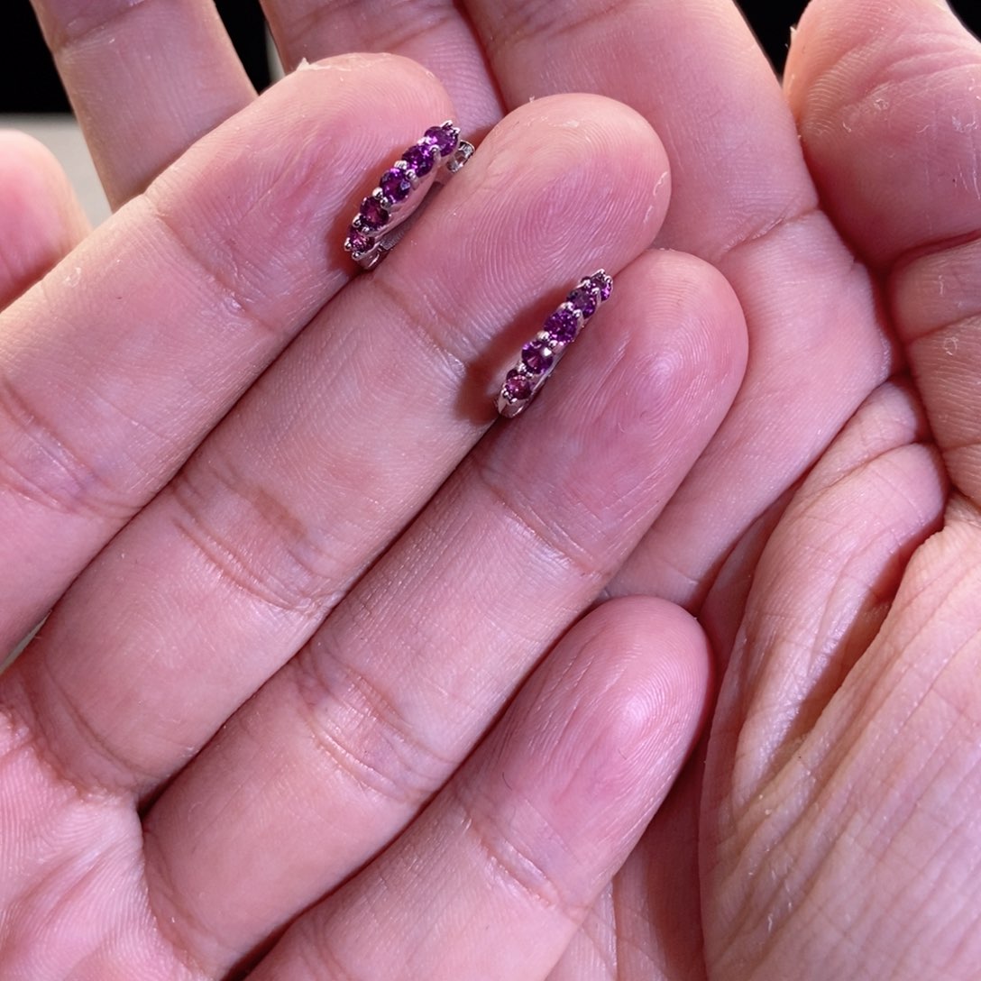 石榴石（紫牙乌）耳饰银S925镶嵌?**?