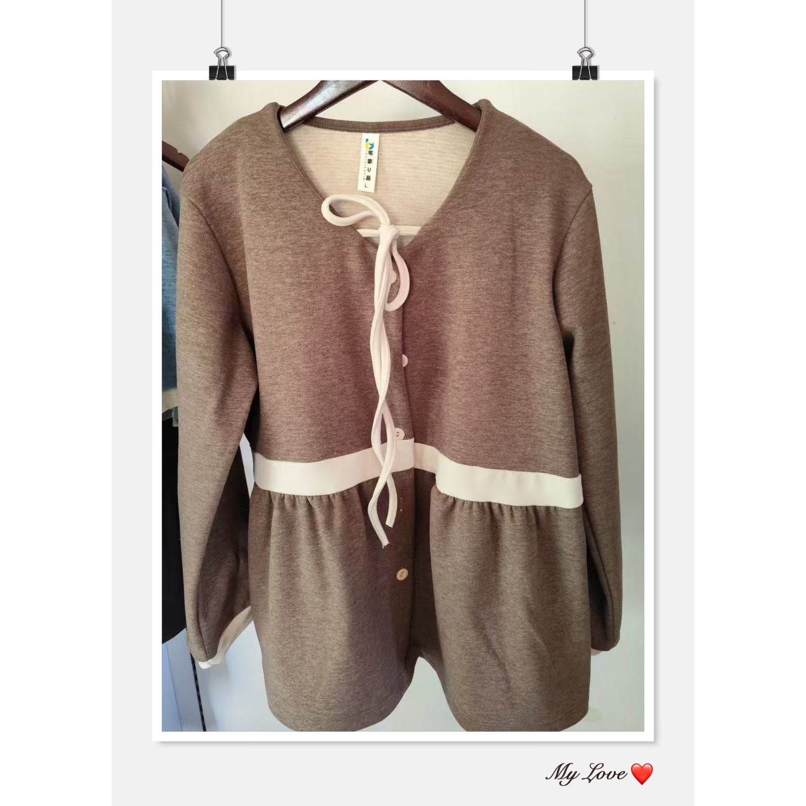 女士秋冬季咖色v领家居服套装