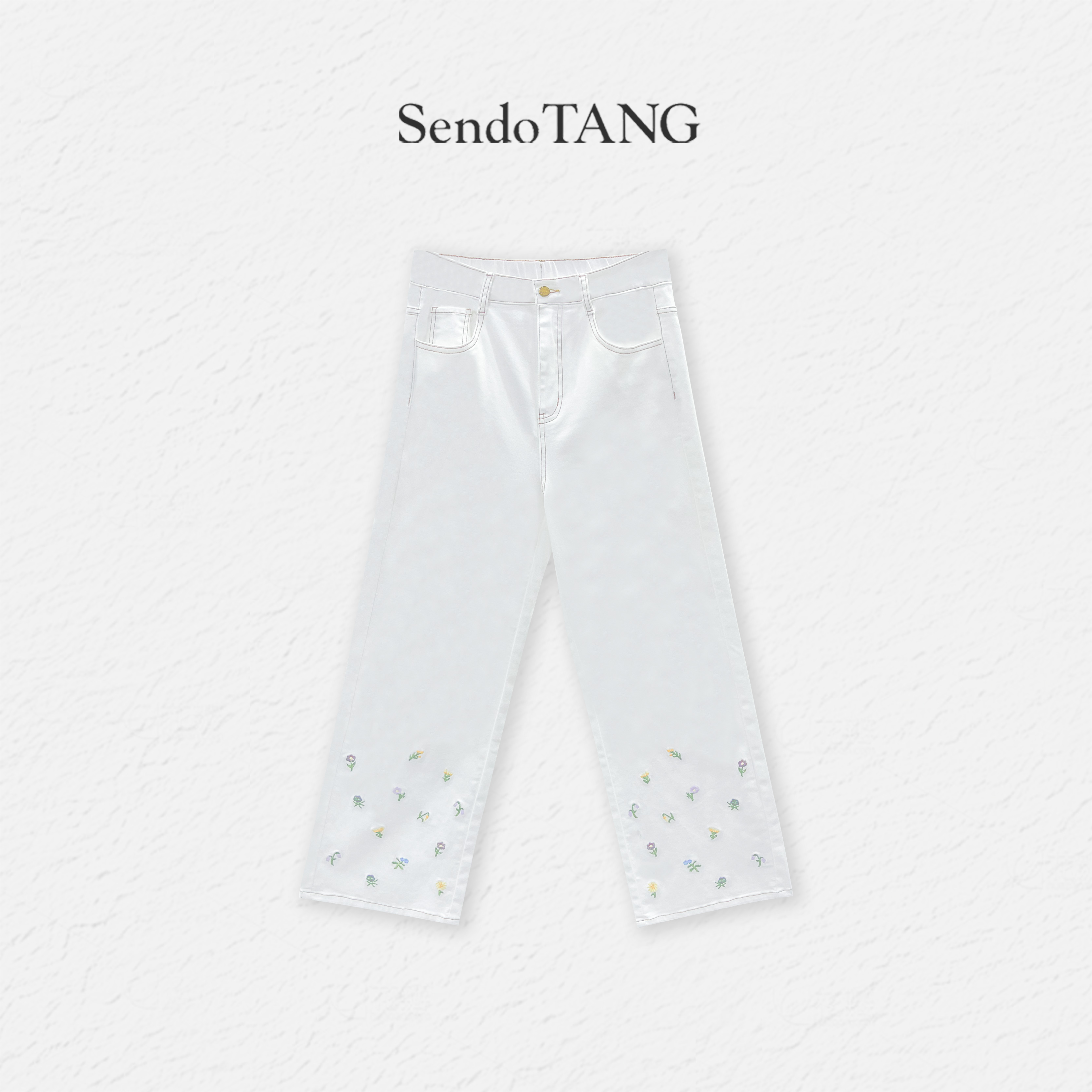 现货花卉刺绣【花丛中】胖多女装新款休闲时尚百搭高腰牛仔裤