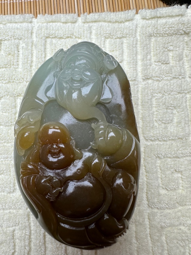 和田玉人财两旺手把件