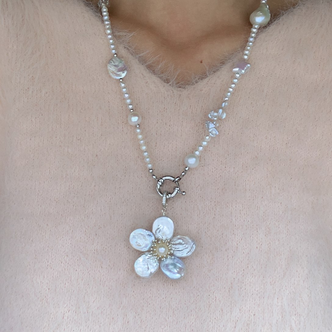 项链银S925镀金镶嵌淡水珍珠