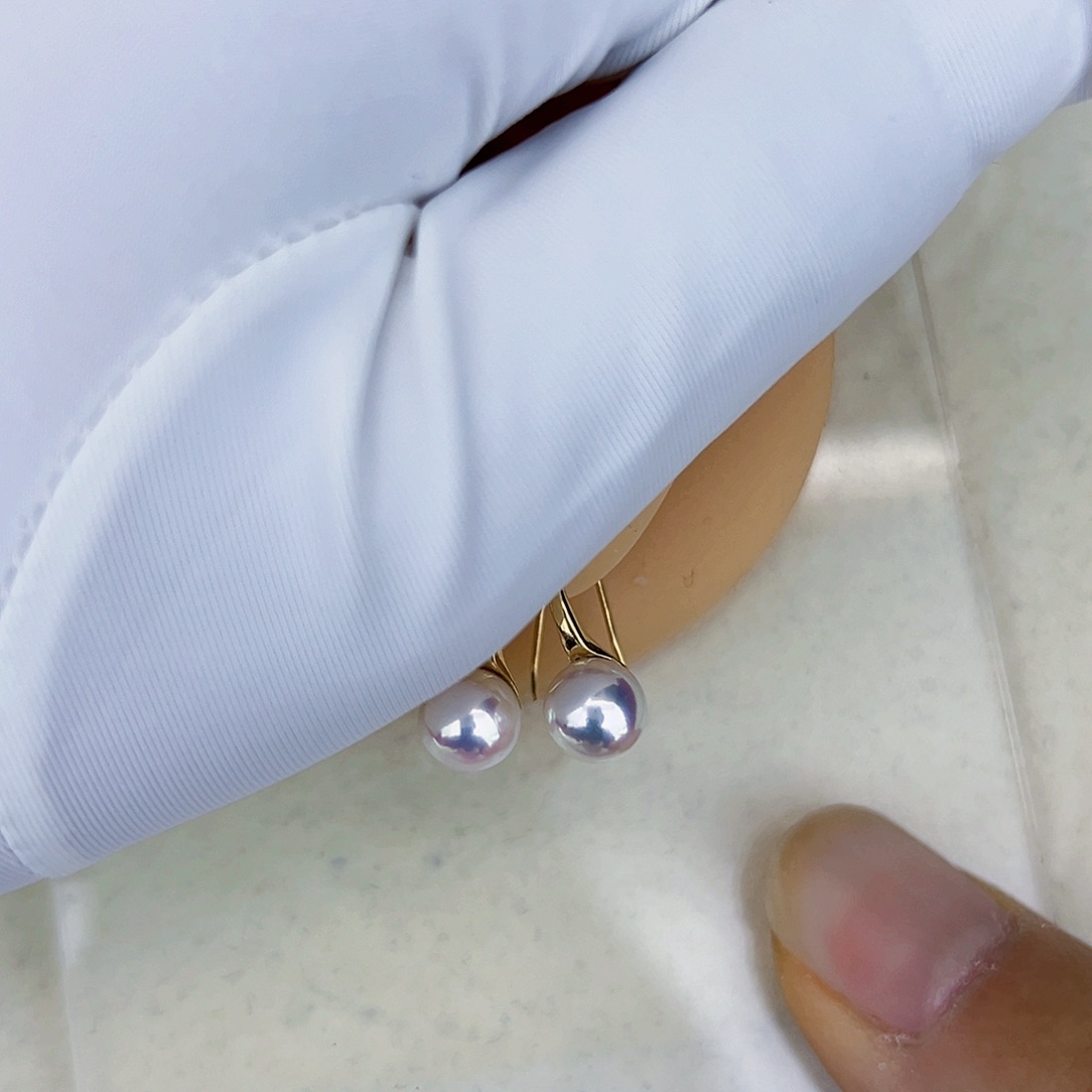 海水珍珠海水akoya高跟鞋耳勾7.5-8mm18K金镶嵌