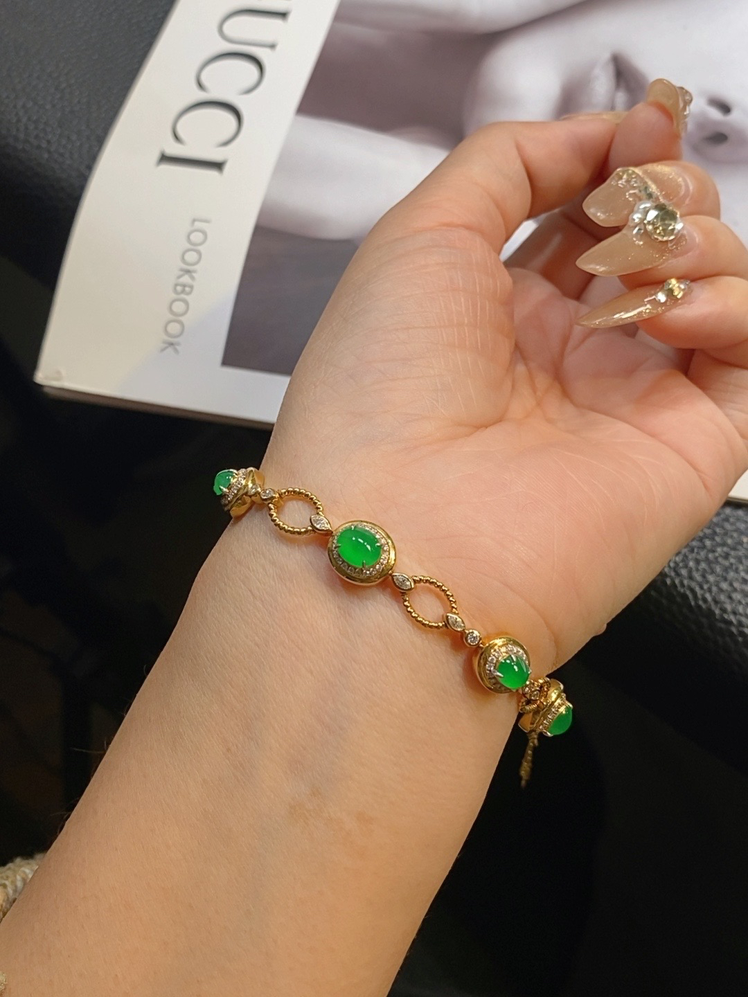 【拾玥珠宝】阳绿蛋面复古手链 天然缅甸翡翠A货