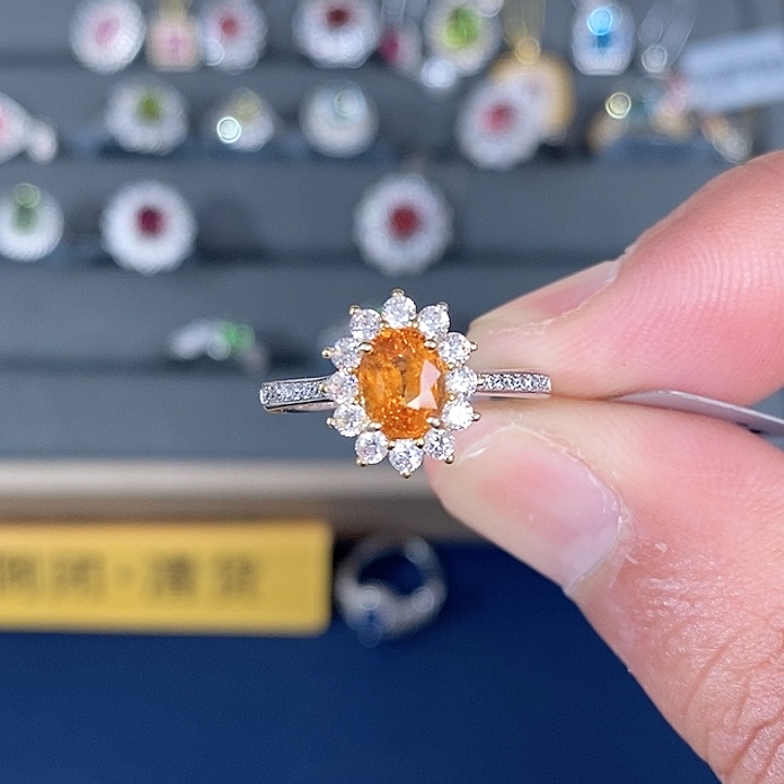 石榴石（芬达石）戒指银S925镶嵌小****T