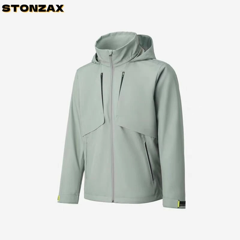 SC24477户外轻量运动登山全压胶防水透气可脱帽硬壳冲锋衣