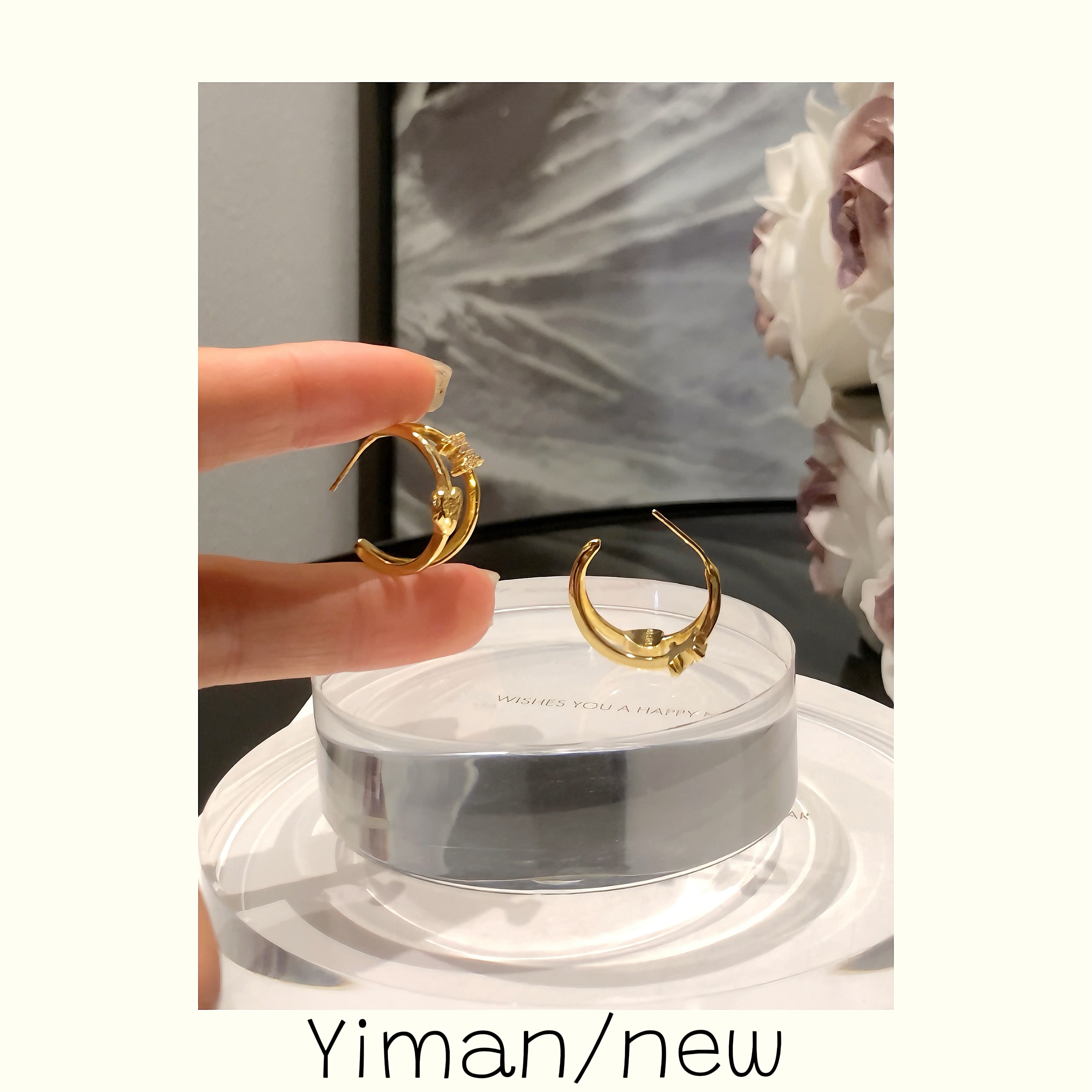 铜合金合成锆石耳饰 金色爱心双层耳圈MZ3663