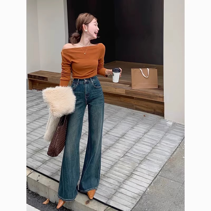 【默认瑕疵，NO退NO换】高腰宽松阔腿喇叭牛仔裤女秋冬