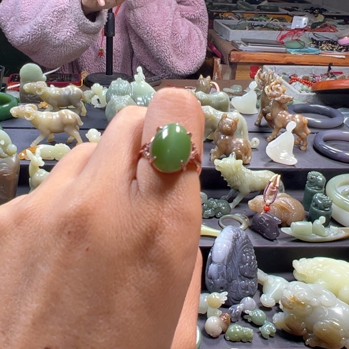 和田玉戒指银S925镶嵌