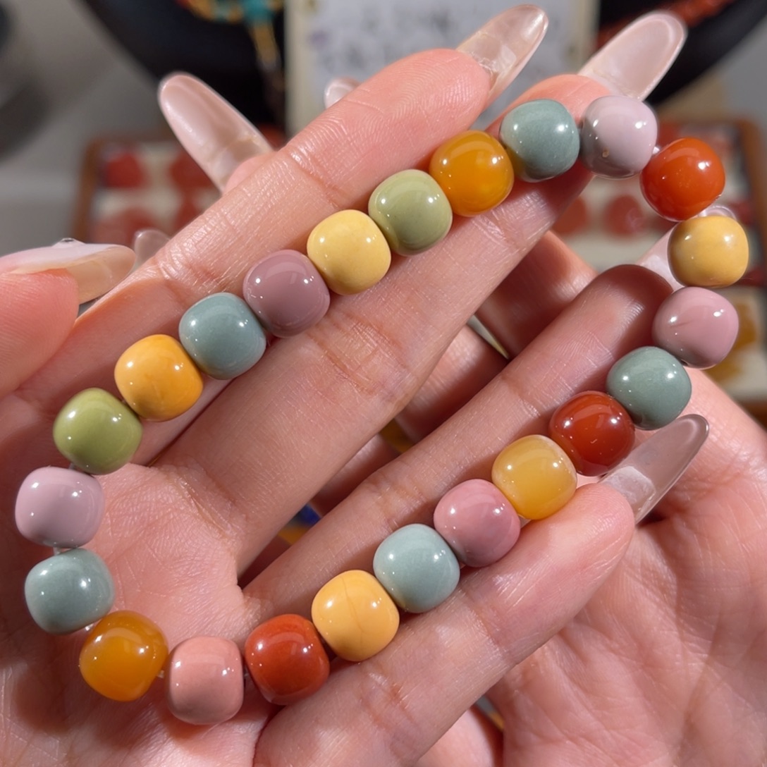 石英质玉未镶嵌缅黄+阿拉善老型多宝手串9mm