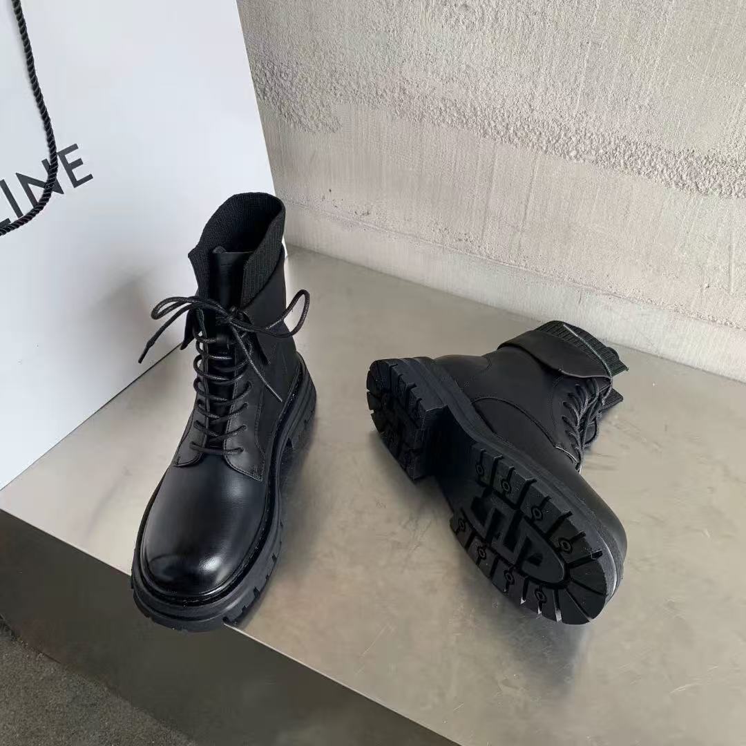 W2091-A冬季新款圆头厚底增高马丁靴短靴祼靴裙裤百搭 薄绒