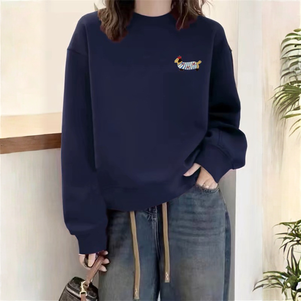 无帽圆领卫衣女2025秋季新款时尚宽松休闲套头上衣服
