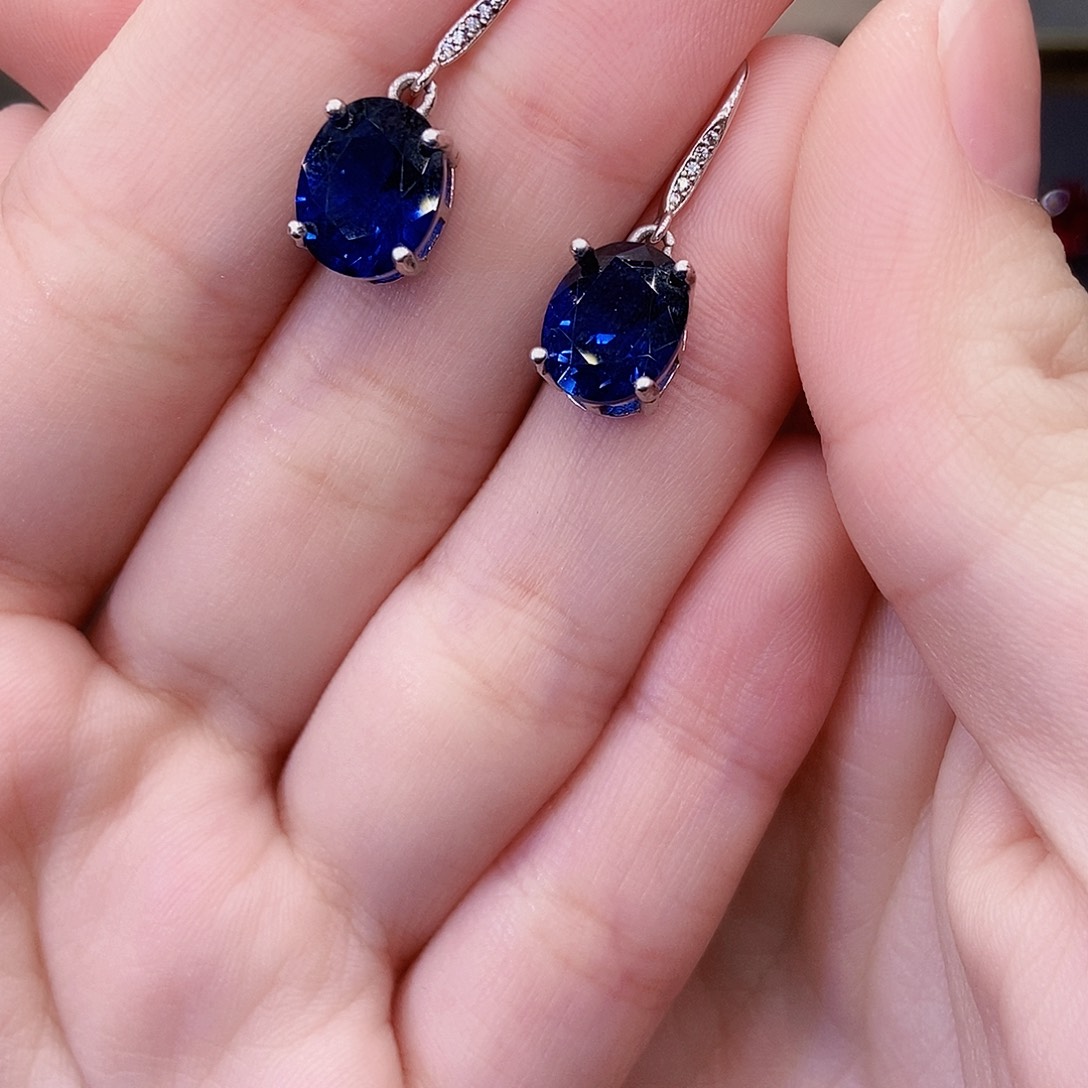 蓝宝石银S925镶嵌耳饰