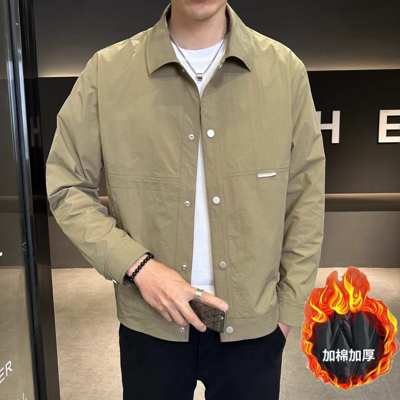 H-188-秋冬（棉服）男士衬衣外套品质夹克衬衫领韩版休闲翻领