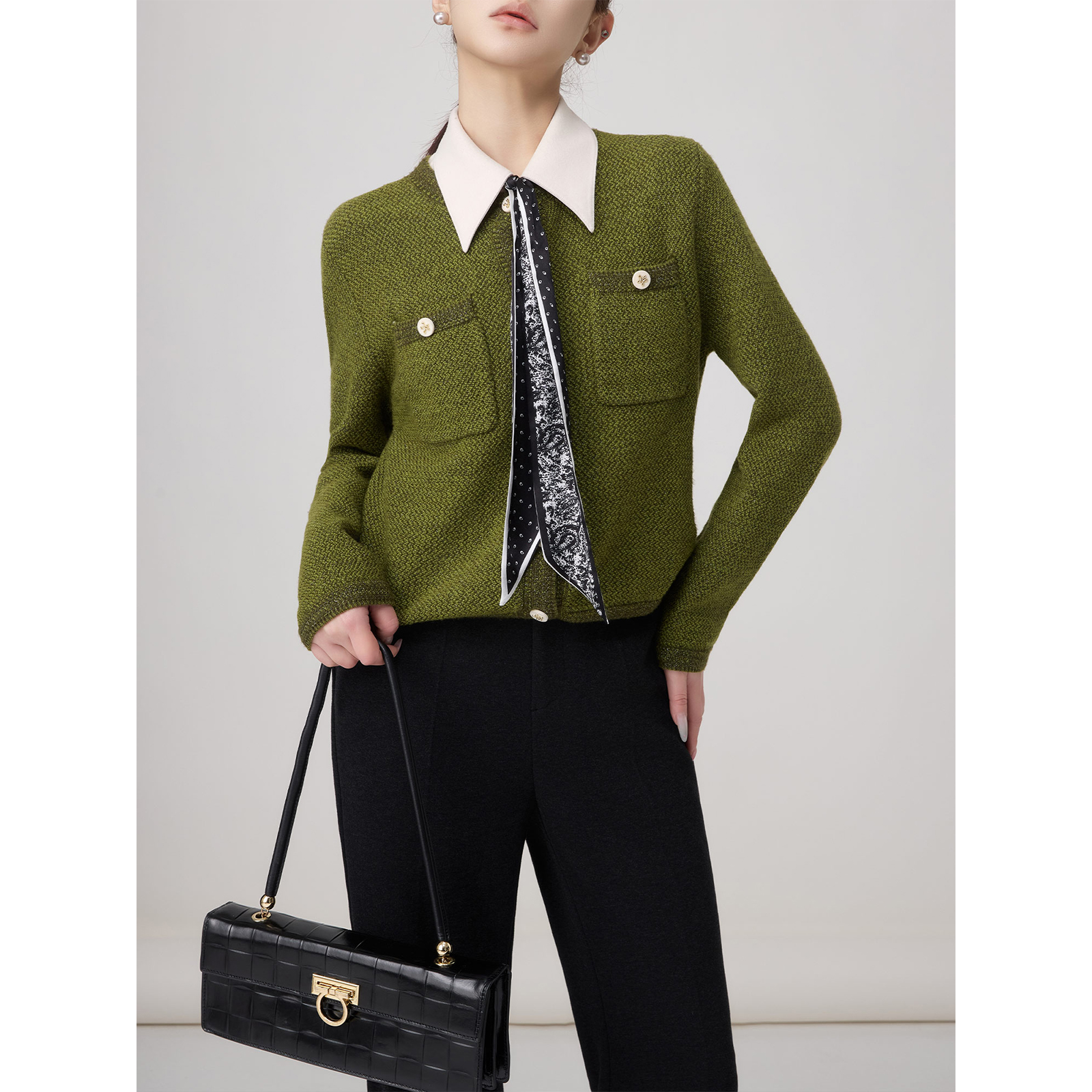 老敏哥羊毛松弛感小香风针织上衣秋季新款百搭圆领毛衣开衫女W520