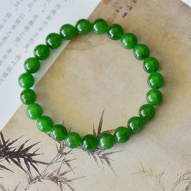 X991天然和田玉碧玉圆珠手链 8mm约 简单大方X011