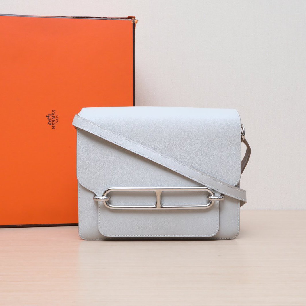 95新 Hermes/爱马仕 【黑黑】Roulis 猪鼻子 23 珍珠灰 Z刻 银扣