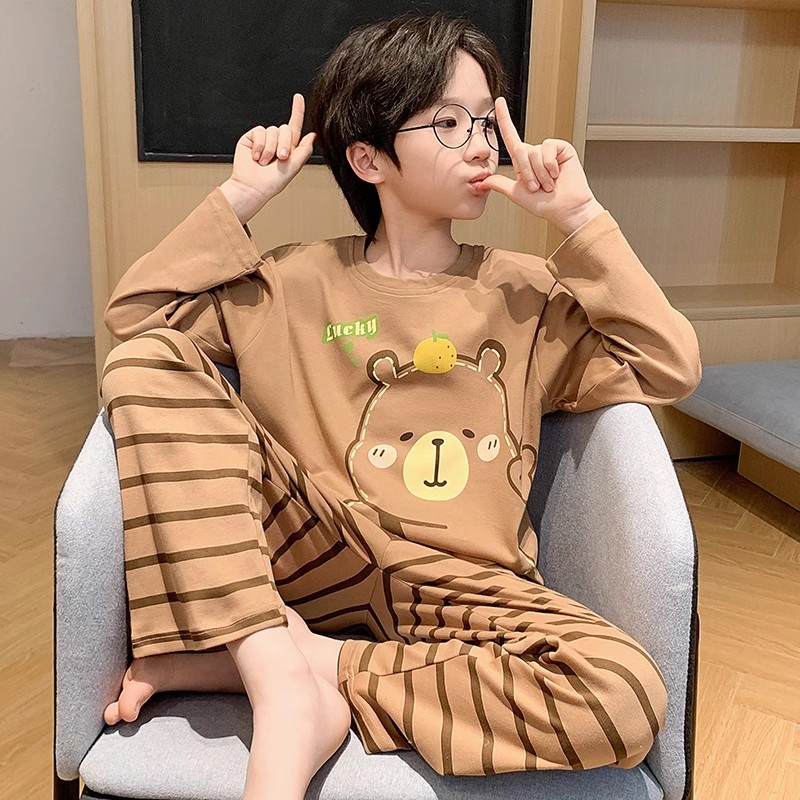 长袖男童睡衣卡通套装春秋季新款可外穿中大童男孩舒适圆领家居服