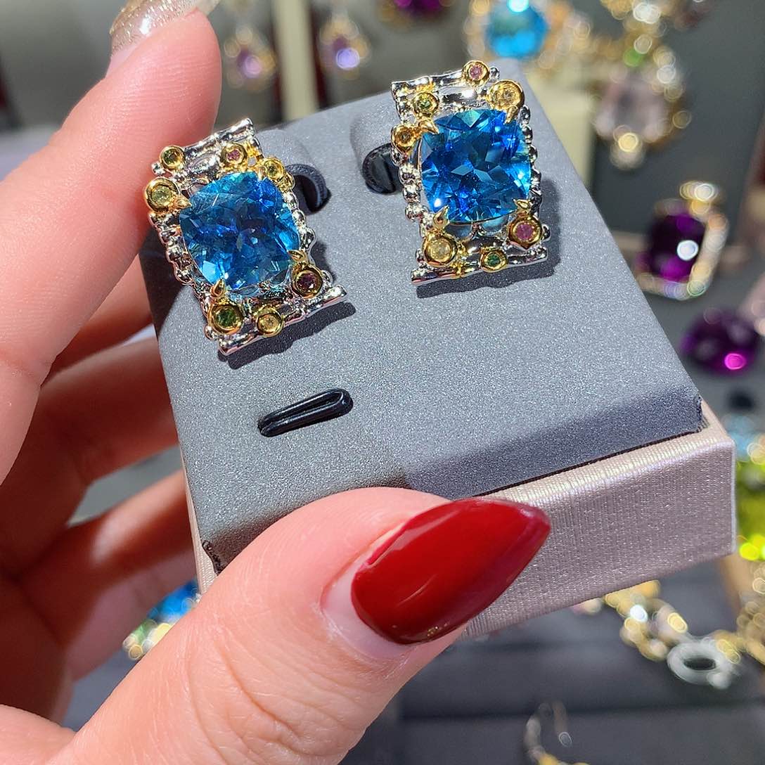 托帕石耳饰银S925镶嵌瑛**爽耳饰