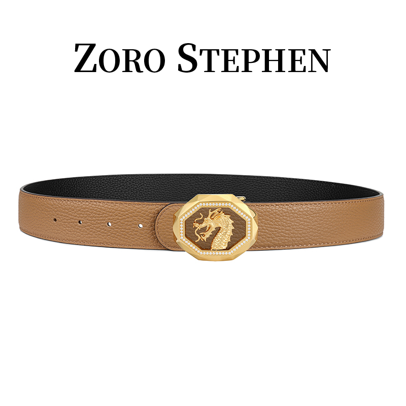 佐罗史蒂芬龙头带钻牛皮腰带双面荔枝纹金典真皮腰带真牛皮男皮带