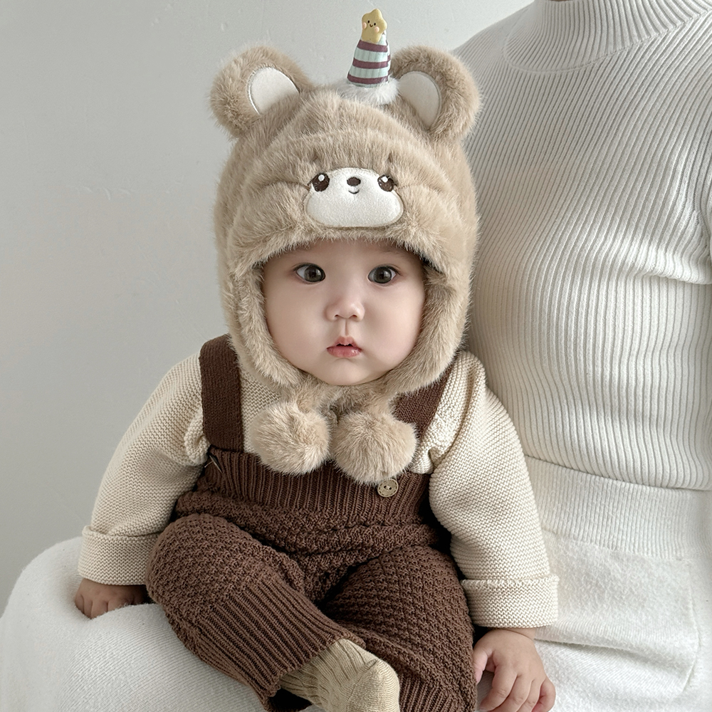 【罐头妈妈】宝宝帽子可爱保暖婴儿毛绒帽冬季加厚防风帽儿童护耳帽