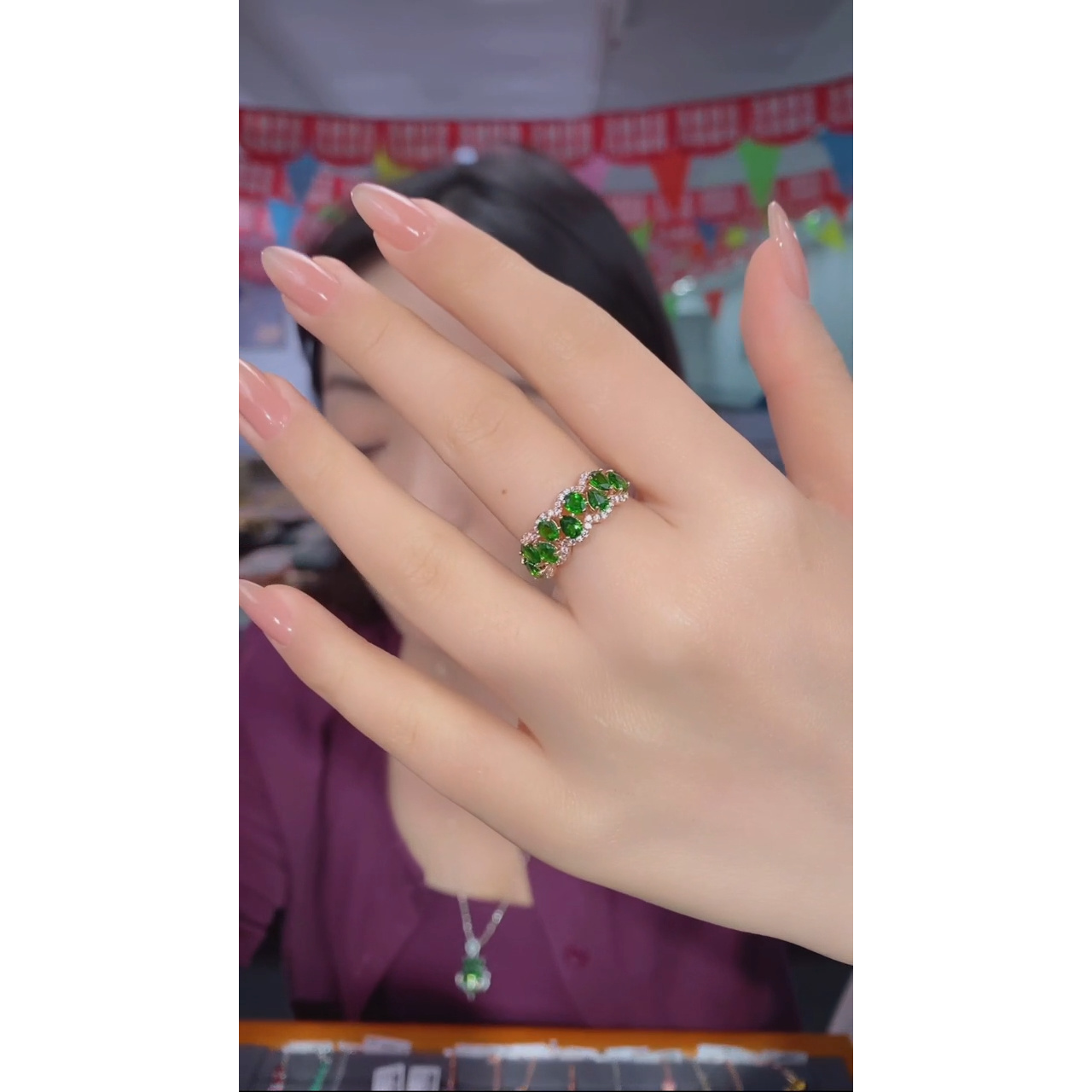 透辉石戒指银S925镶嵌多样性发@@W1476