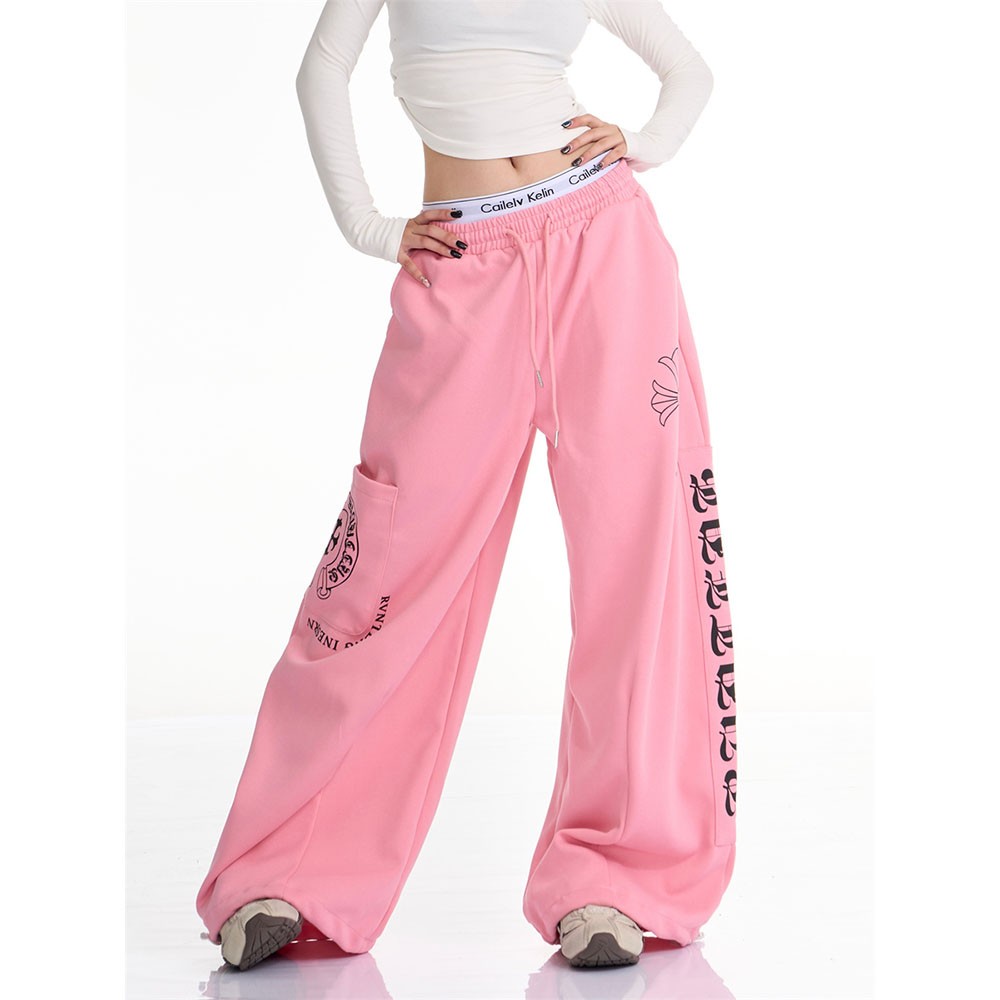 Y-C美式复古辣妹印花休闲卫裤女2025秋新款宽松显瘦百搭阔腿裤