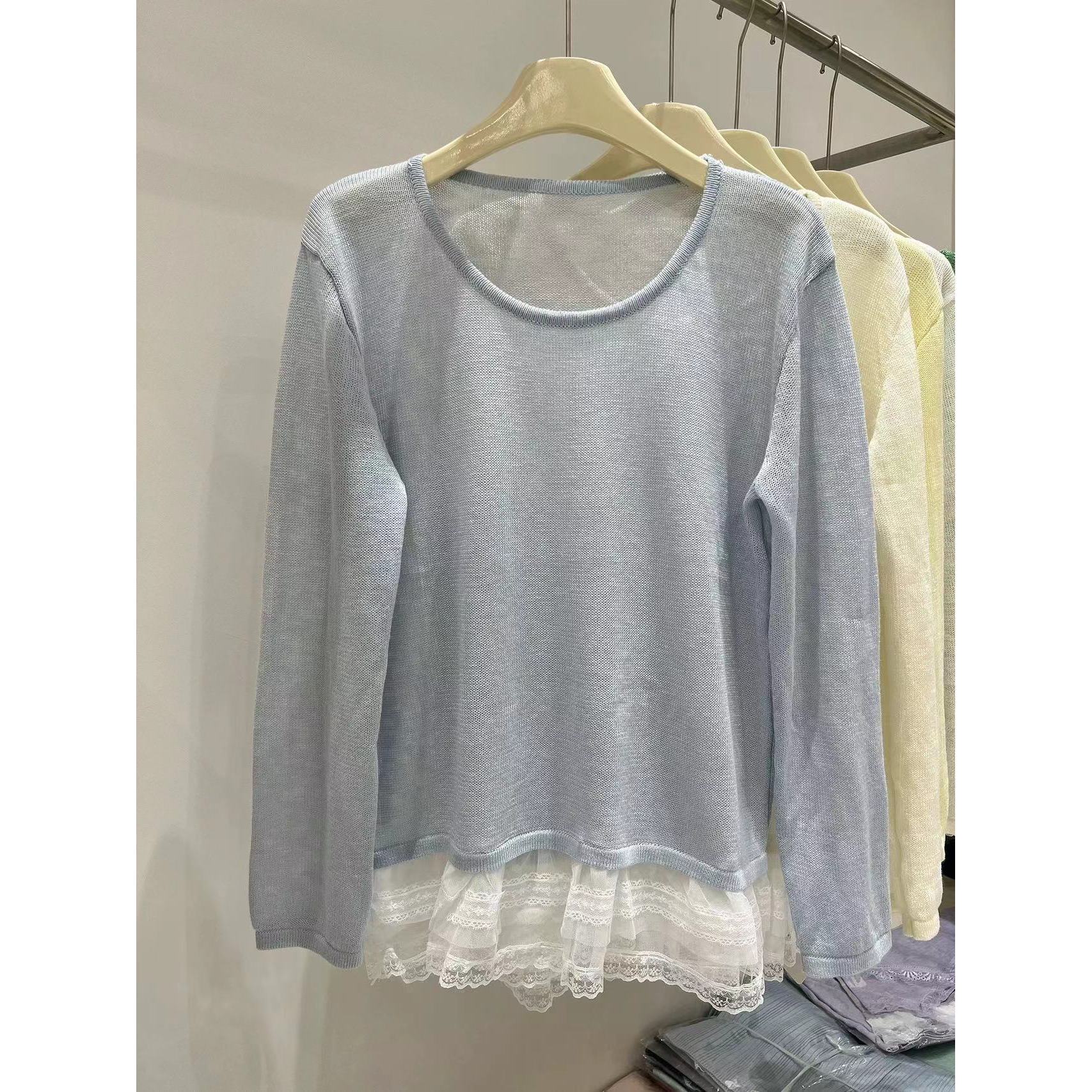 女夏季蕾丝花边拼接假两件针织防晒衣亲子B2877