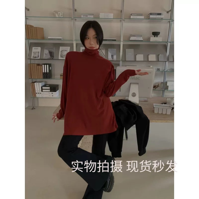 长款少女风长袖INS风螺纹常规T恤纯色秋冬百搭时尚