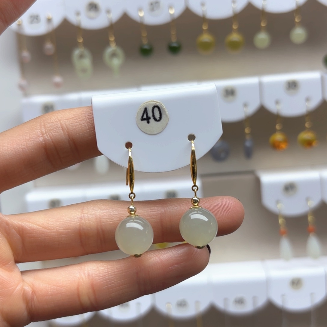 和田玉耳饰银S925镶嵌2