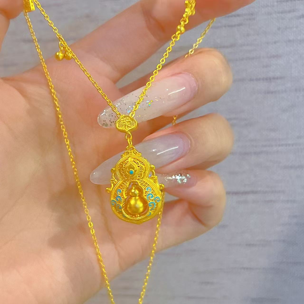 不支持7天无理由【珐琅彩四美转运葫芦黄金套链】足金999多样性发一