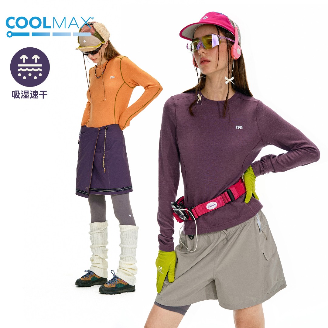 NOTHOMME户外COOLMAX吸湿排汗美利奴羊毛打底衫修身长袖T恤女