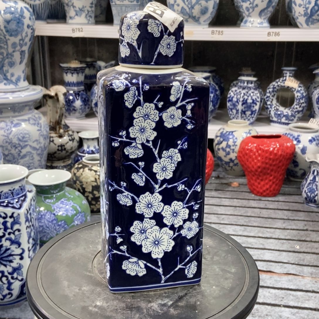 摆件茶叶罐手绘釉下彩