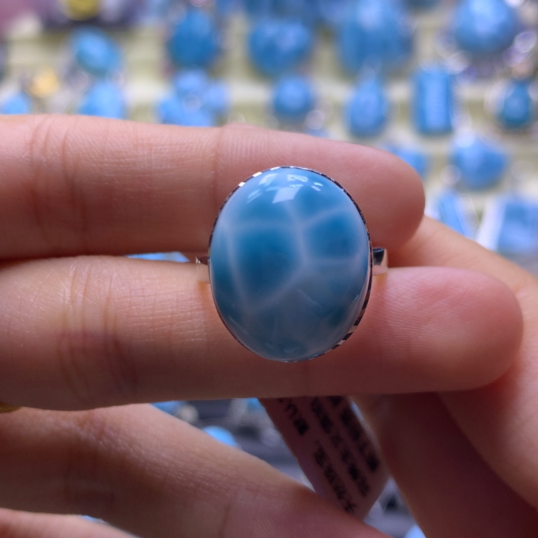 针钠钙石（海纹石）银S925镶嵌戒指蛋面戒指色差略异