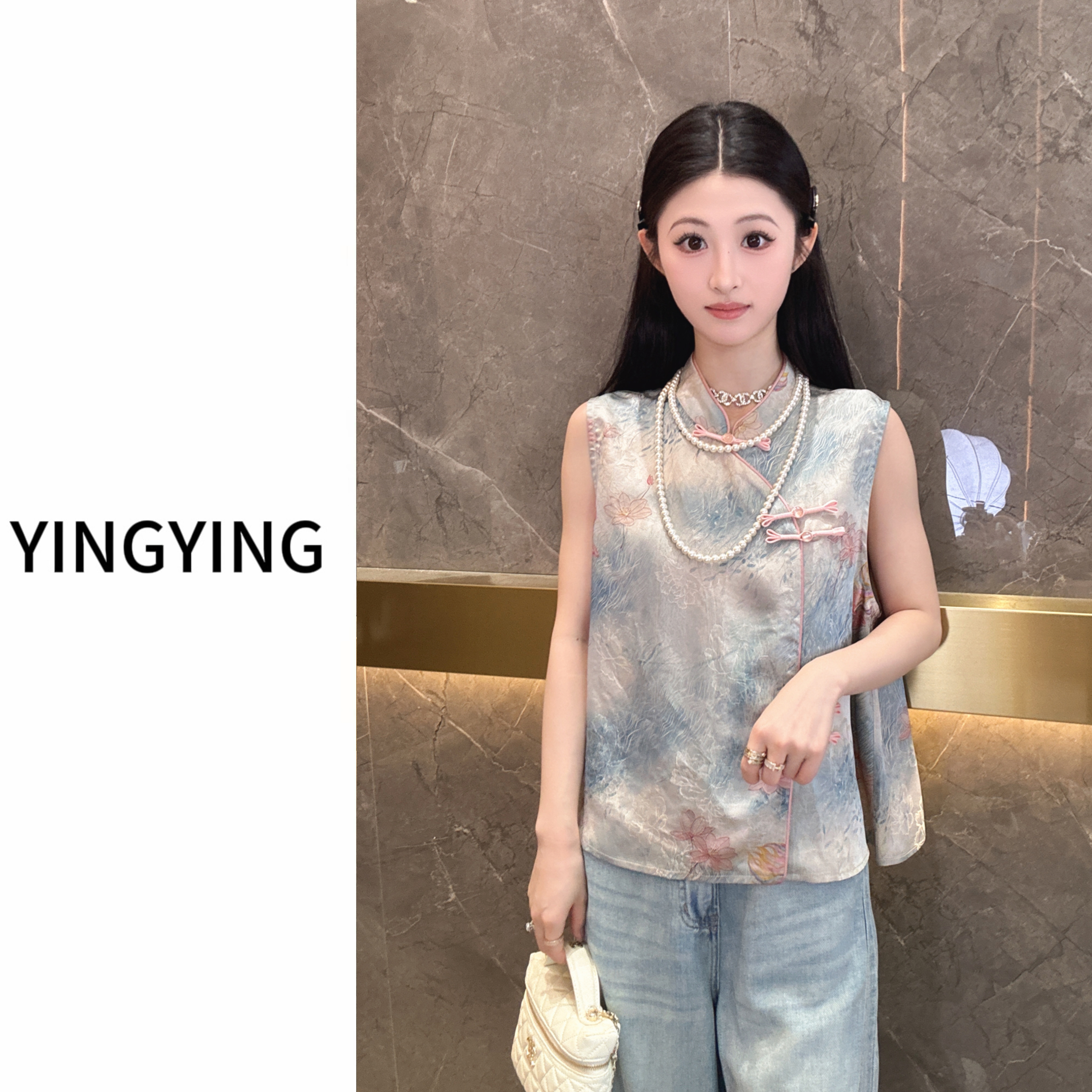 现货新款【荷香晨露】夏季新中式时尚气质休闲无袖印花马甲