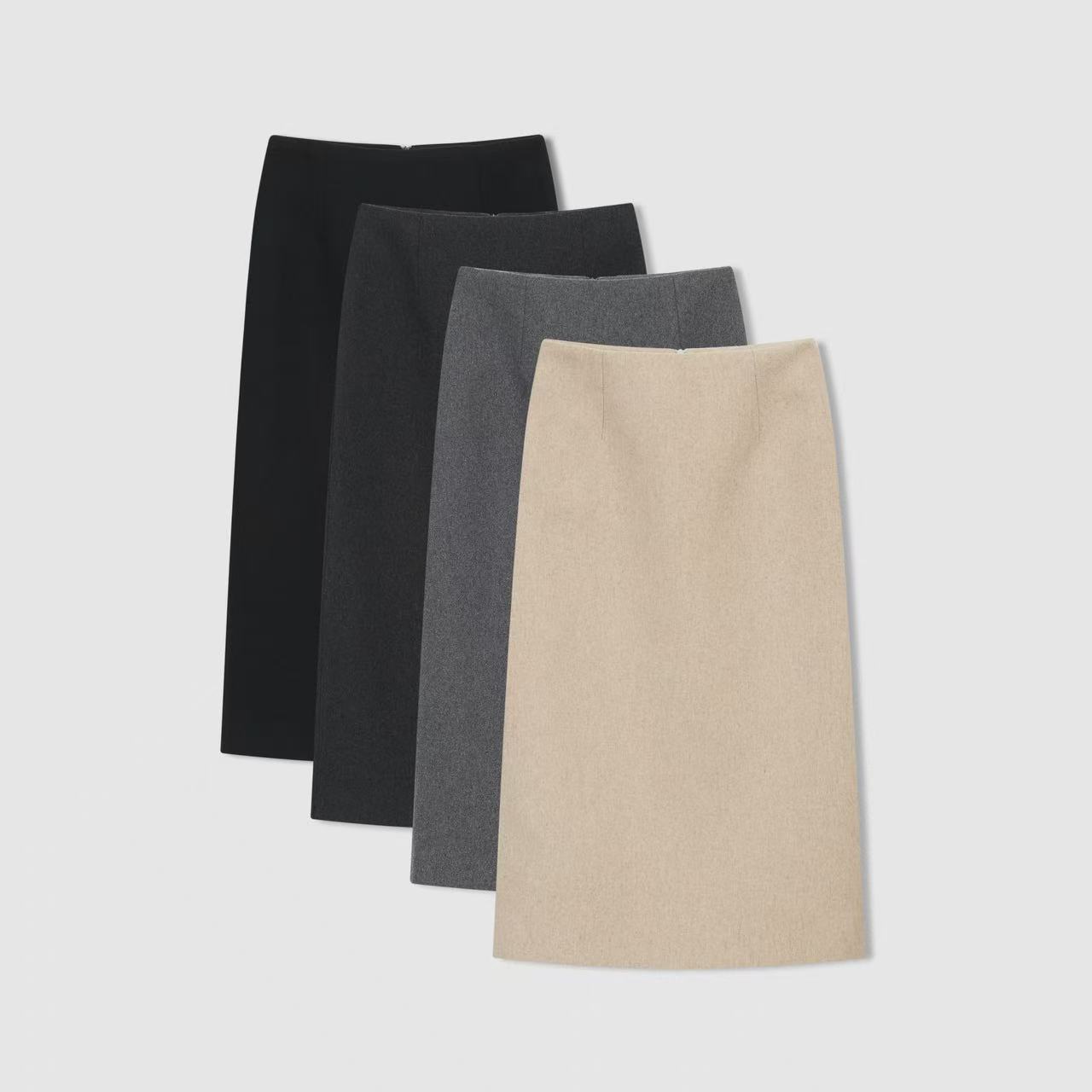 羊毛呢半身裙2025冬季高腰直筒后开叉中长款气质显瘦百搭小a裙