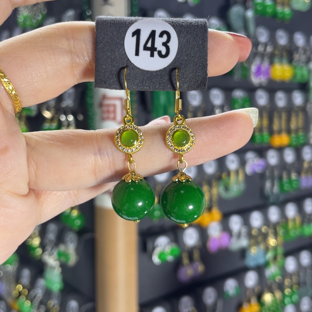 银S925镶嵌翡翠耳饰143